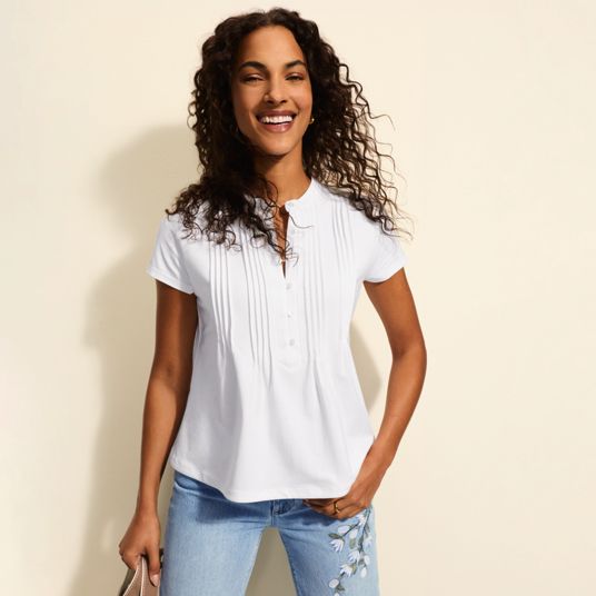 Womens Blue White Turtlenecks Henley Tops & Tees | Lands' End