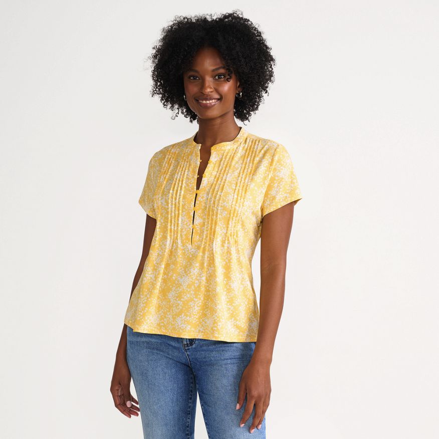 Women's Lightweight Jersey Button Pintuck Top