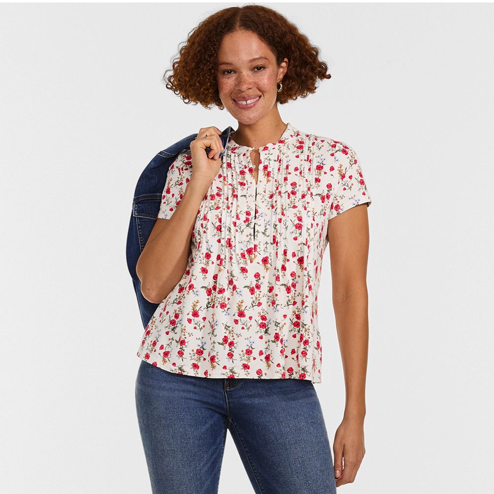Women's Lightweight Jersey Button Pintuck Top | Lands' End