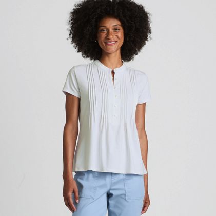 Women's Lightweight Jersey Button Pintuck Top - image 2