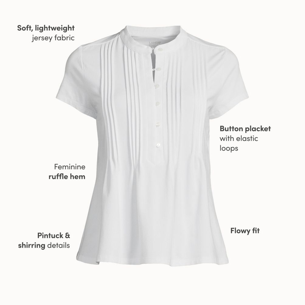 Women's Lightweight Jersey Button Pintuck Top | Lands' End