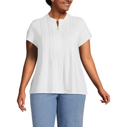 Women's Plus Size Lightweight Jersey Button Pintuck Top - image 1
