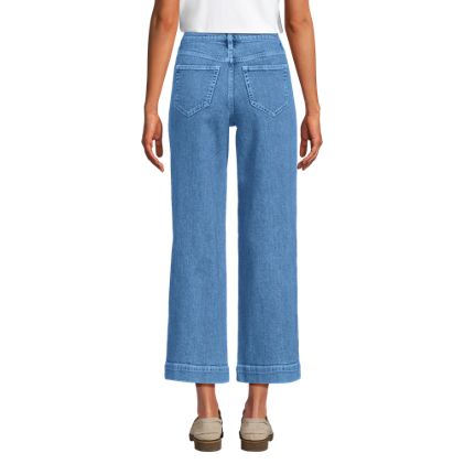 Women's Petite Soft Denim High Rise Wide Leg Patch Pocket Crop Jeans - image 5