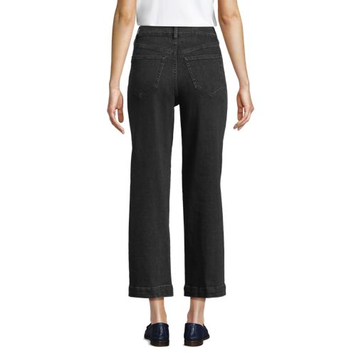  Lands' End Soft Denim 7/8-hose Mit Weitem Bein, Damen, Größe:34 Petite, Schwarz, Baumwolle/elasthan, By Lands' End 