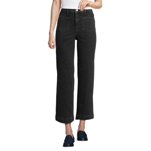  Lands' End Soft Denim 7/8-hose Mit Weitem Bein, Damen, Größe:34 Petite, Schwarz, Baumwolle/elasthan, By Lands' End 