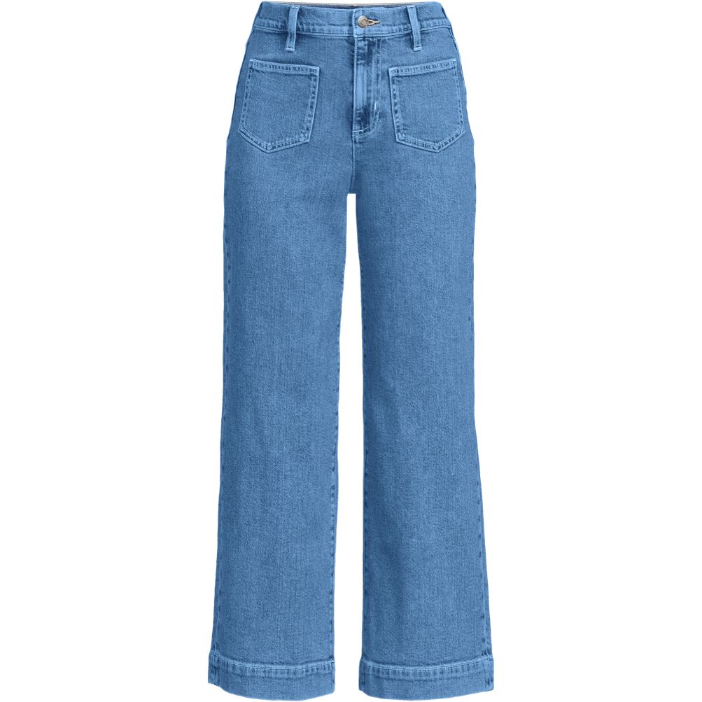 Women's Soft Denim High Rise Wide Leg Patch Pocket Crop