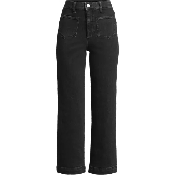 Women's Soft Denim High Rise Wide Leg Patch Pocket Crop Jeans - primary