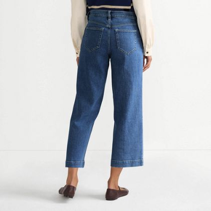 Women's Petite Soft Denim High Rise Wide Leg Patch Pocket Crop Jeans - image 1