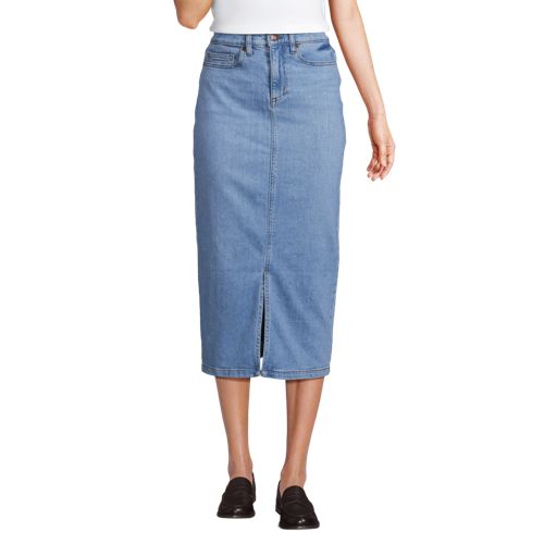  Lands' End Soft Denim Bleistift-midirock, Damen, Größe:42 Regular, Blau, Elasthan/baumwoll-mischung, By Lands' End 