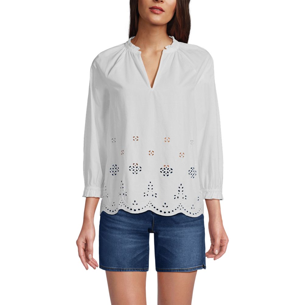 Women's Eyelet Split Neck Shirt | Lands' End