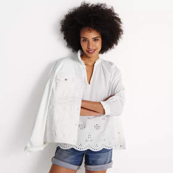 Women's Eyelet Split Neck Shirt - primary