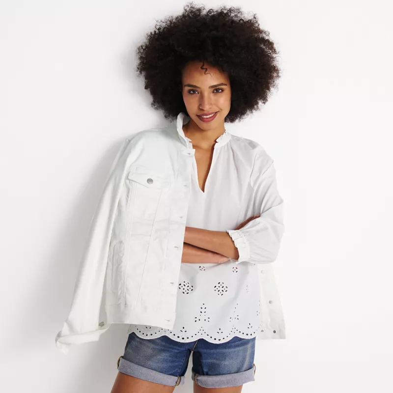 Women's Eyelet Split Neck Shirt, alternative image