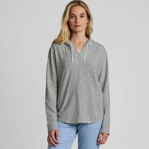 Women's Long Sleeve Slub Hooded Popover, Front