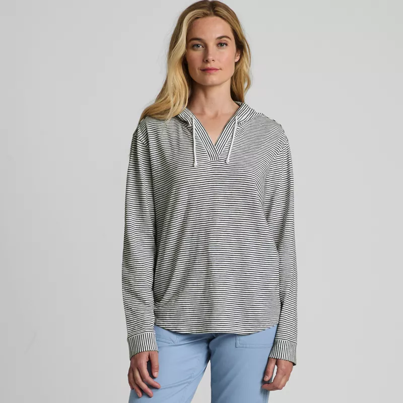 Women's Long Sleeve Slub Hooded Popover, Front