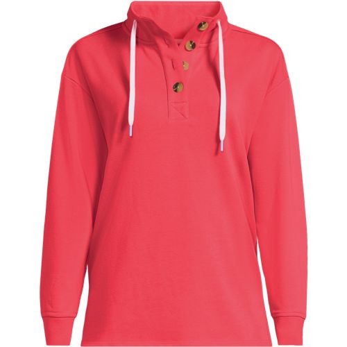 Serious Sweats Button Neck Sweatshirt, Women, size: 2X, plus, Orange, Cotton-blend/Poly-blend, by Lands' End