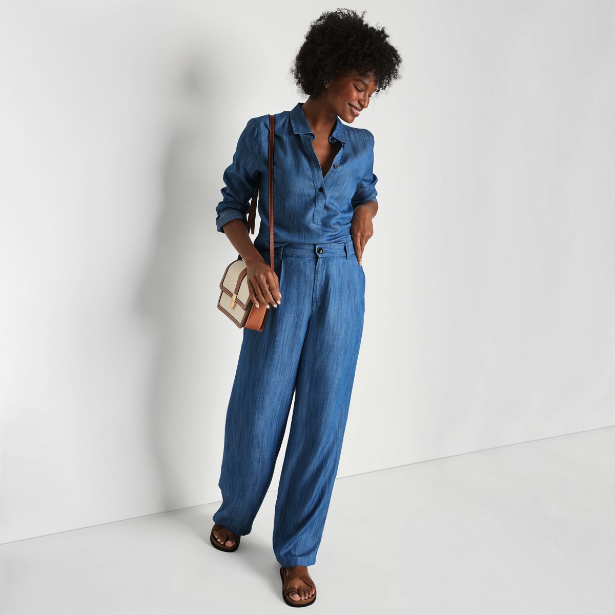 Women's High Rise TENCEL™ Fiber Pleated Wide Leg Pants