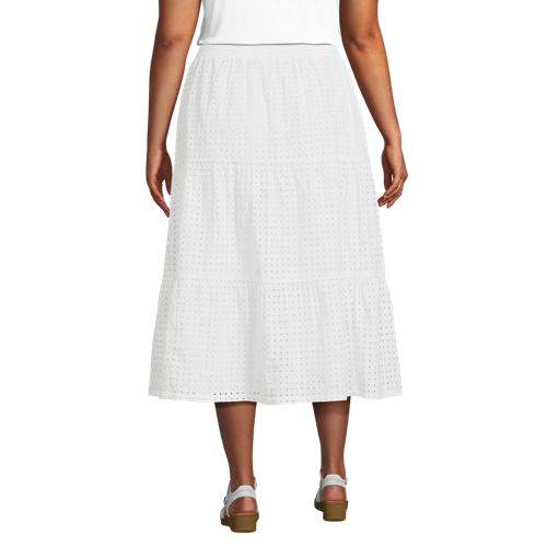  Lands' End Midi-schlupfrock Aus Baumwoll-lochstickerei, Damen, Größe:48-50 Plus, Weiß, Baumwolle, By Lands' End 