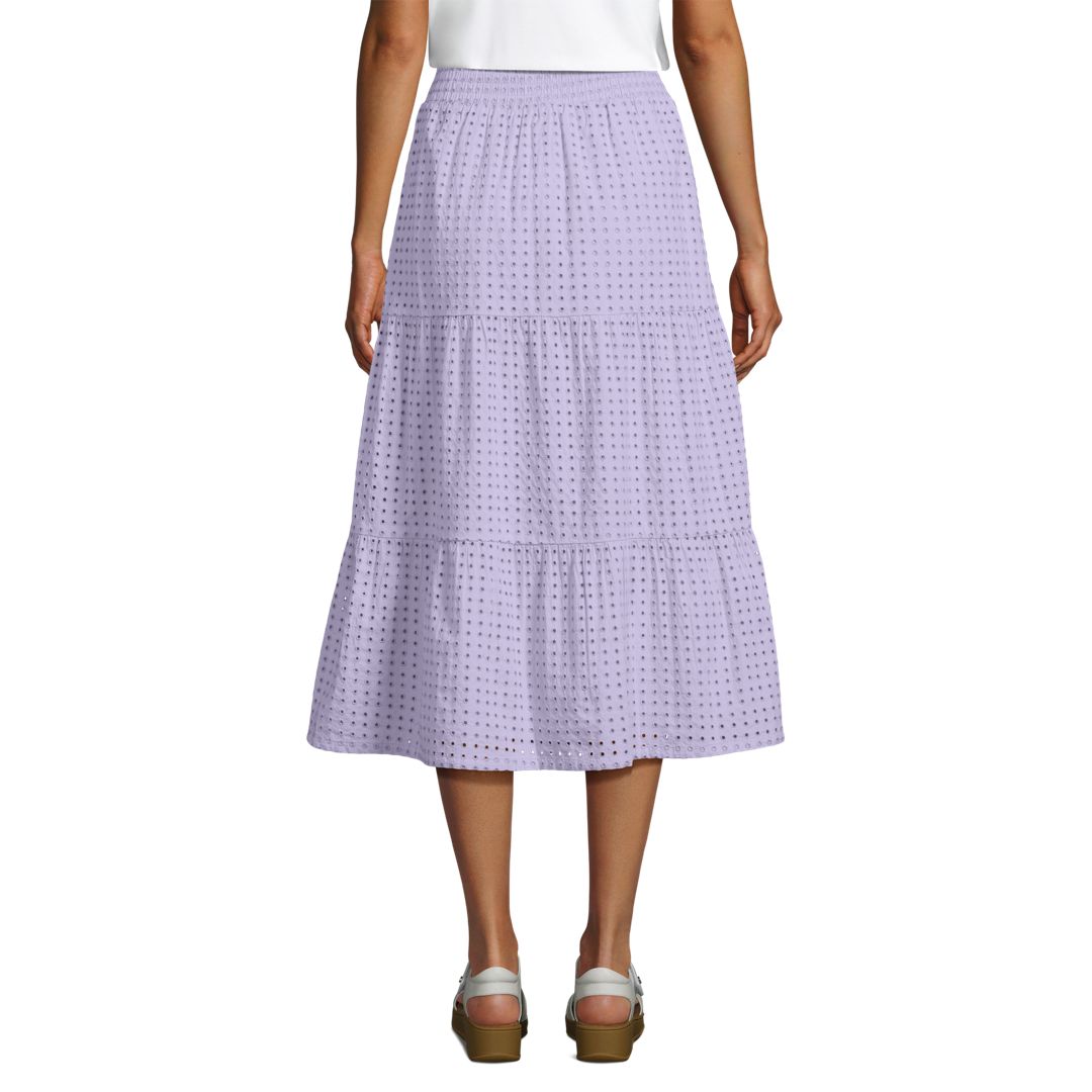 Women's Poplin Tiered Eyelet Midi Skirt