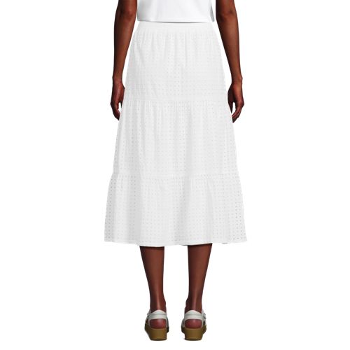  Lands' End Midi-schlupfrock Aus Baumwoll-lochstickerei, Damen, Größe:44-46 Regular, Weiß, Baumwolle, By Lands' End 
