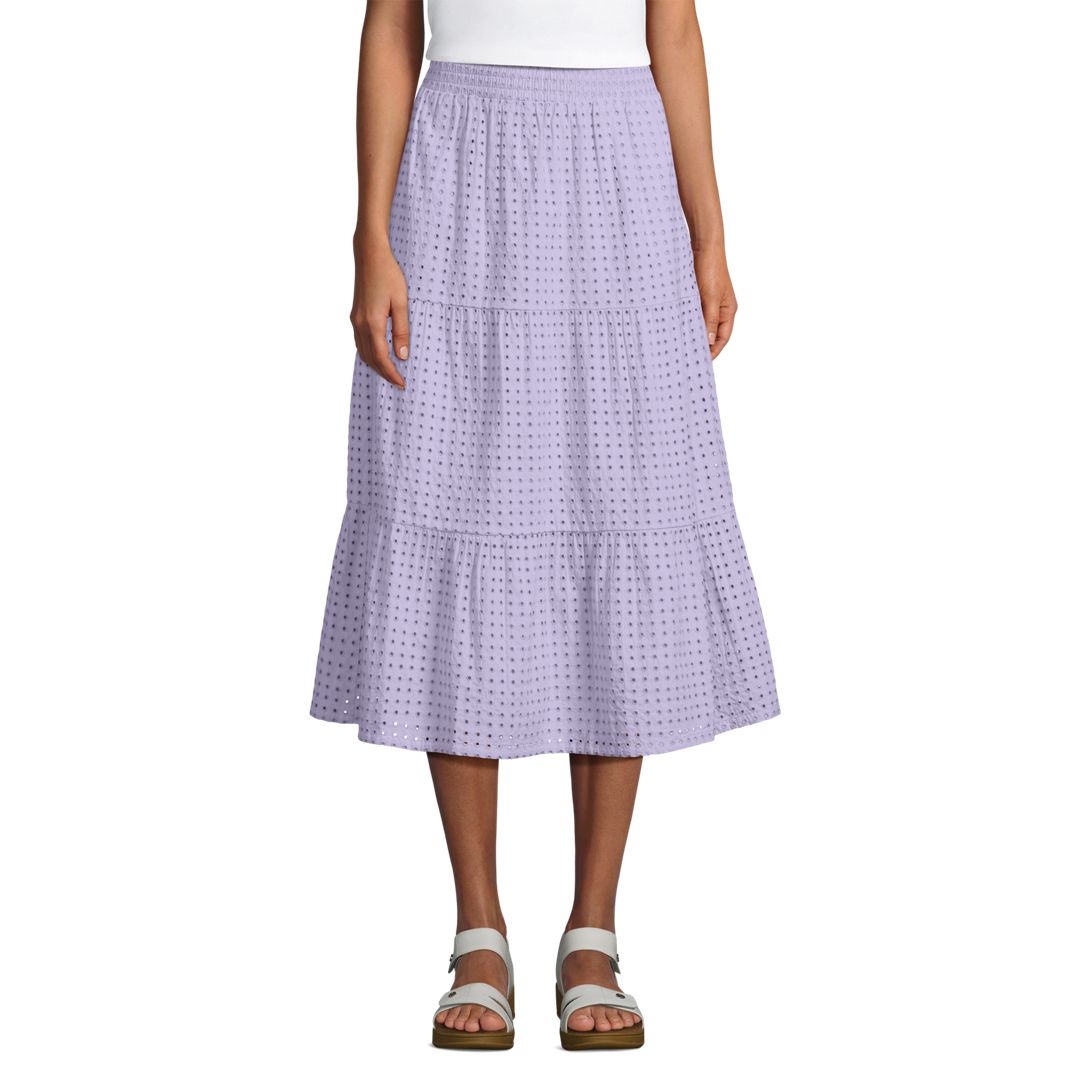 Women's Poplin Tiered Eyelet Midi Skirt