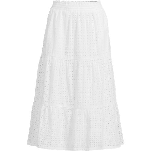  Lands' End Midi-schlupfrock Aus Baumwoll-lochstickerei, Damen, Größe:44-46 Regular, Weiß, Baumwolle, By Lands' End 