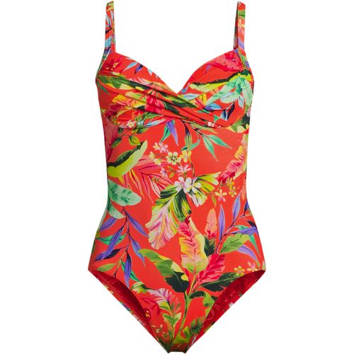  Lands' End Gemusterter Badeanzug Figurformer Mit Hohem Beinausschnitt, Damen, Größe:34 Regular, Orange, Nylon-mischung, By Lands' End 