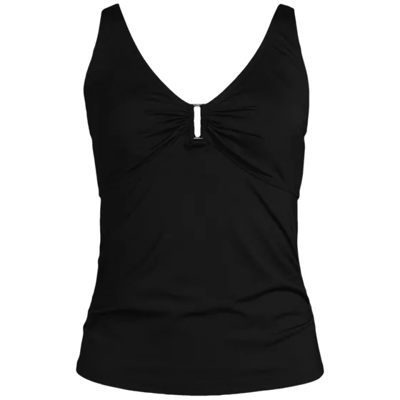 Women's Chlorine Resistant Shirred V-neck Tankini Swimsuit Top - primary