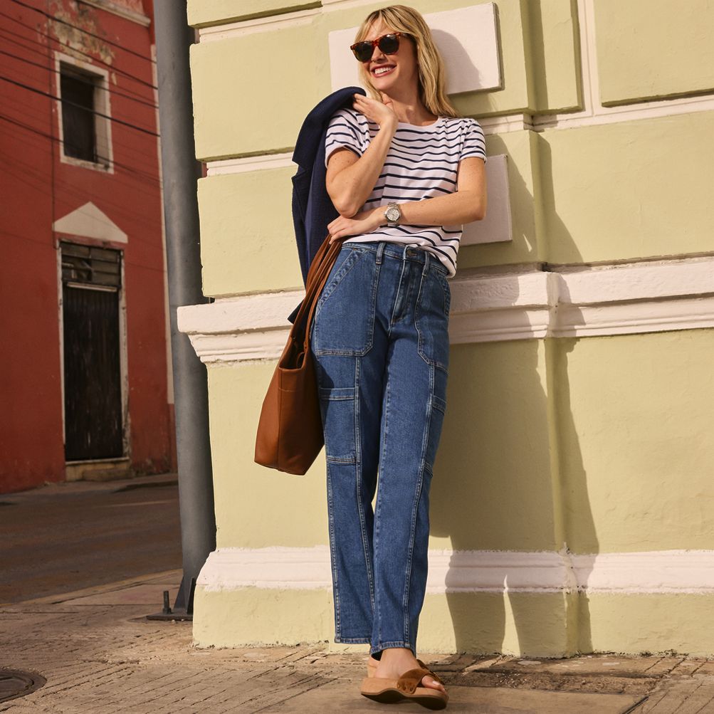 Women s Denim High Rise Utility Cargo Ankle Jeans Lands End