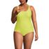 Women's Plus Size Tugless Low Leg Textured One Piece Swimsuit, Front