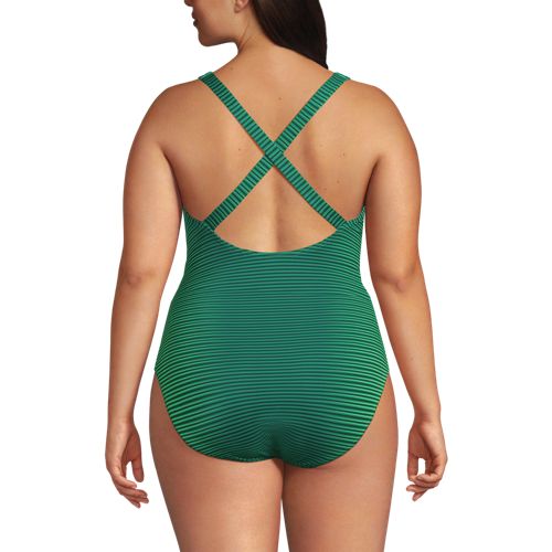  Lands' End Komfort-badeanzug Mit Gekreuzten Trägern, Hohes Bein,, Damen, Größe:48 Plus, Grün, Nylon-mischung, By Lands' End 