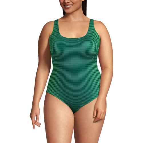  Lands' End Komfort-badeanzug Mit Gekreuzten Trägern, Hohes Bein,, Damen, Größe:48 Plus, Grün, Nylon-mischung, By Lands' End 