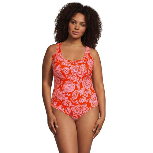  Lands' End Komfort-badeanzug Mit Gekreuzten Trägern, Hohes Bein,, Damen, Größe:48 Plus, Orange, Nylon-mischung, By Lands' End 