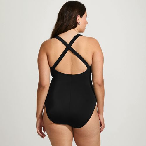  Lands' End Komfort-badeanzug Mit Gekreuzten Trägern, Hohes Bein,, Damen, Größe:48 Plus, Schwarz, Nylon-mischung, By Lands' End 