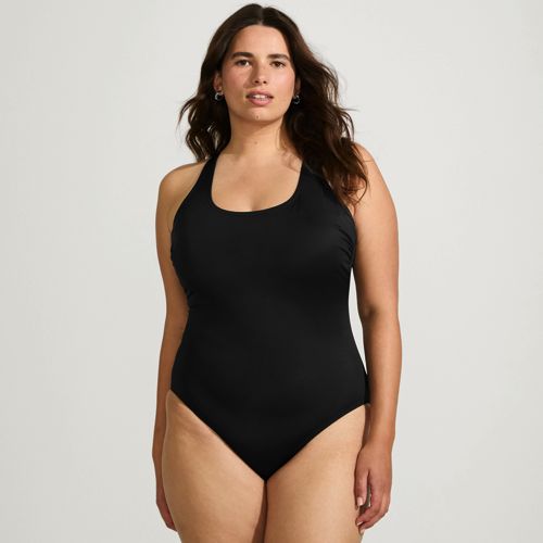  Lands' End Komfort-badeanzug Mit Gekreuzten Trägern, Hohes Bein,, Damen, Größe:48 Plus, Schwarz, Nylon-mischung, By Lands' End 
