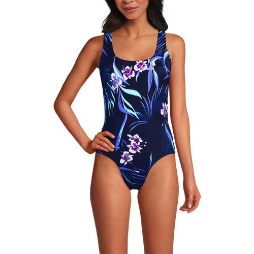  Lands' End Komfort-badeanzug Mit Gekreuzten Trägern, Hohes Bein, Damen, Größe:34 Regular, Blau, Nylon-mischung, By Lands' End 