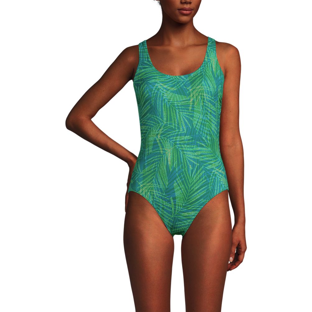 Lands' End Chlorine Resistant High Neck High Leg Portrait Back Swimsuit in  Blue