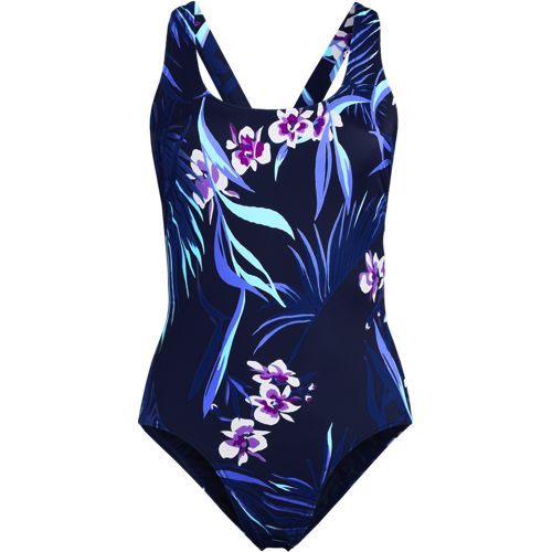  Lands' End Komfort-badeanzug Mit Gekreuzten Trägern, Hohes Bein, Damen, Größe:34 Regular, Blau, Nylon-mischung, By Lands' End 