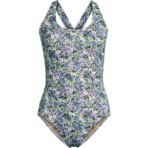Tugless High Leg X-back Swimsuit, Women, size: 10, regular, White, Nylon-blend, by Lands' End
