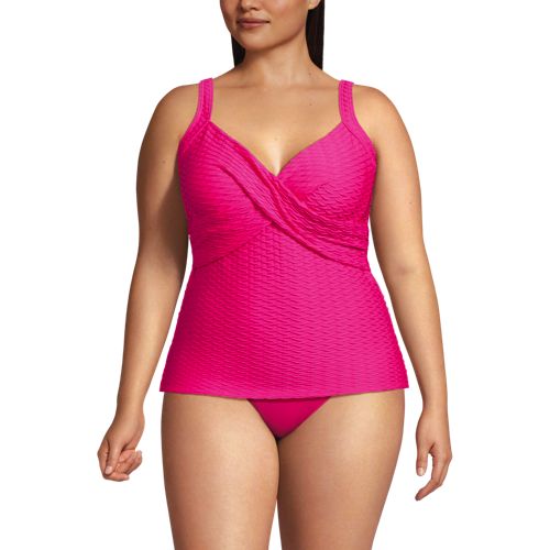 Women's D-Cup Texture Square Neck Underwire Tankini Top Swimsuit with  Adjustable Straps