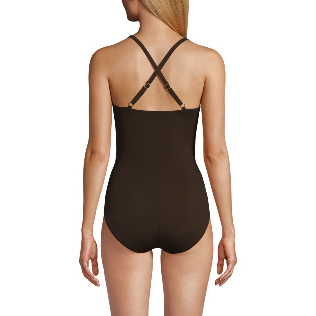 Women's Slender Suit Pleated X-back One Piece Swimsuit
