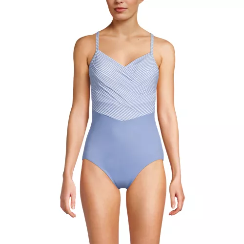 Women's New SlenderSuit Pleated Low Leg One Piece Swimsuit, Front