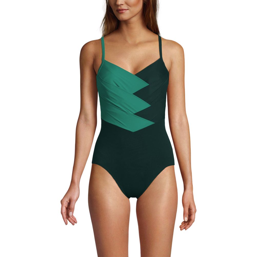 Lands' End Women's Slender Tummy Control Chlorine Resistant V-Neck Wrap One  Piece Swimsuit : : Clothing, Shoes & Accessories