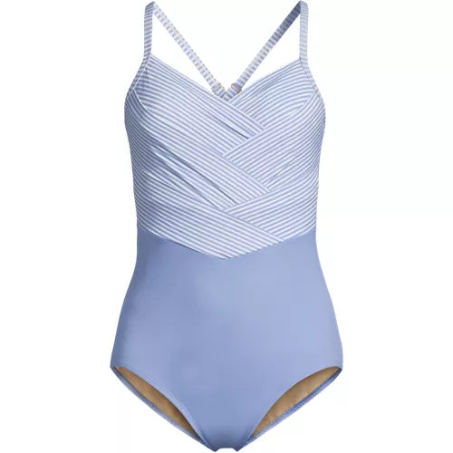 Women's New SlenderSuit Pleated Low Leg One Piece Swimsuit, Front