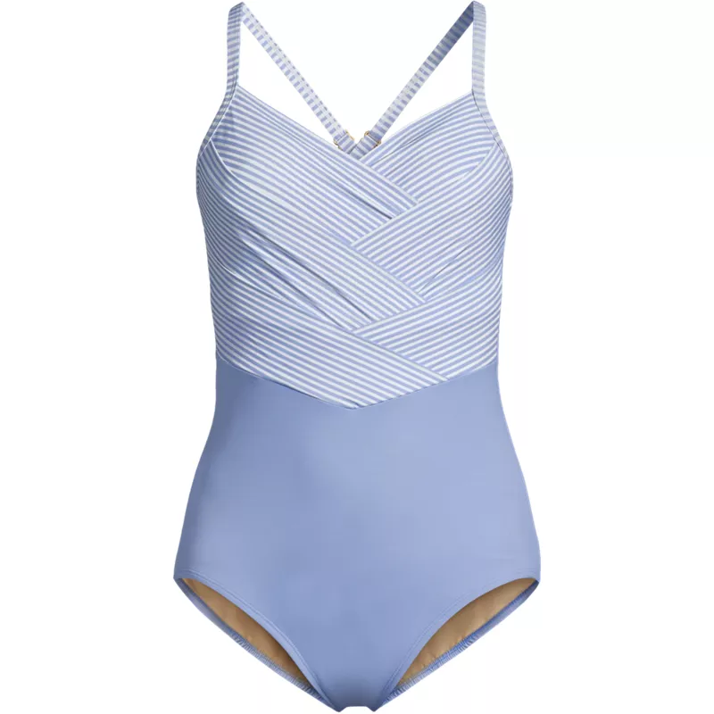 Women's New SlenderSuit Pleated Low Leg One Piece Swimsuit, Front