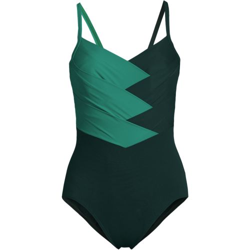 Women's SlenderSuit Pleated Low Leg One Piece Swimsuit, Front