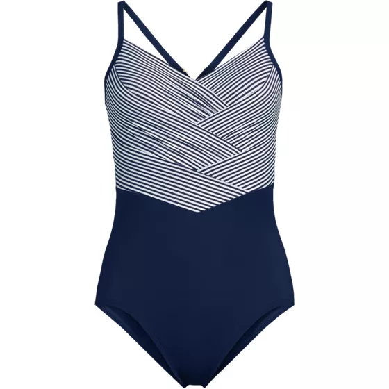 Women's Long Torso New SlenderSuit Pleated Low Leg One Piece Swimsuit - primary