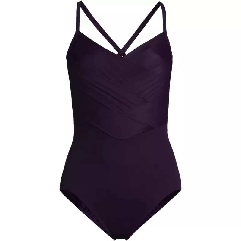 Women's Plus Size New SlenderSuit Pleated Low Leg One Piece Swimsuit, Front