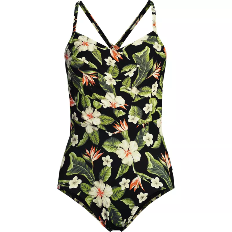 Women's Plus Size New SlenderSuit Pleated Low Leg One Piece Swimsuit, Front