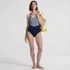 Women's Long Torso New SlenderSuit Pleated Low Leg One Piece Swimsuit, alternative image