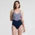 Women's Long Torso New SlenderSuit Pleated Low Leg One Piece Swimsuit, Front